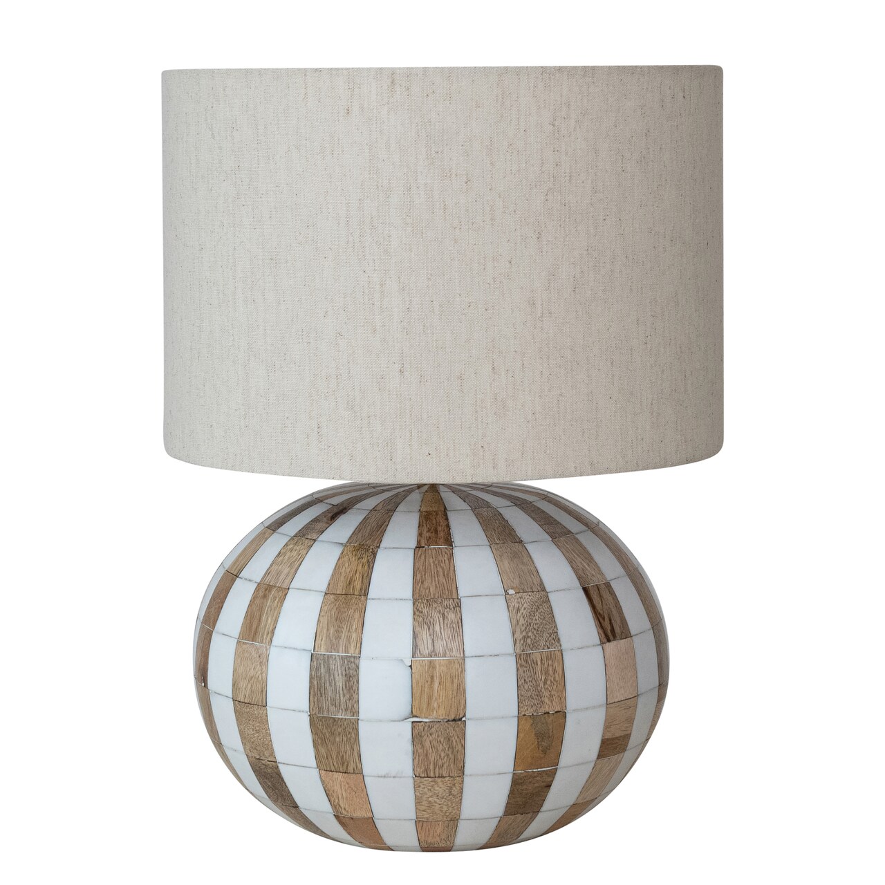 Hello Honey Mango Wood Table Lamp with Inlaid Resin Stripes and Cotton Shade, Natural Finish